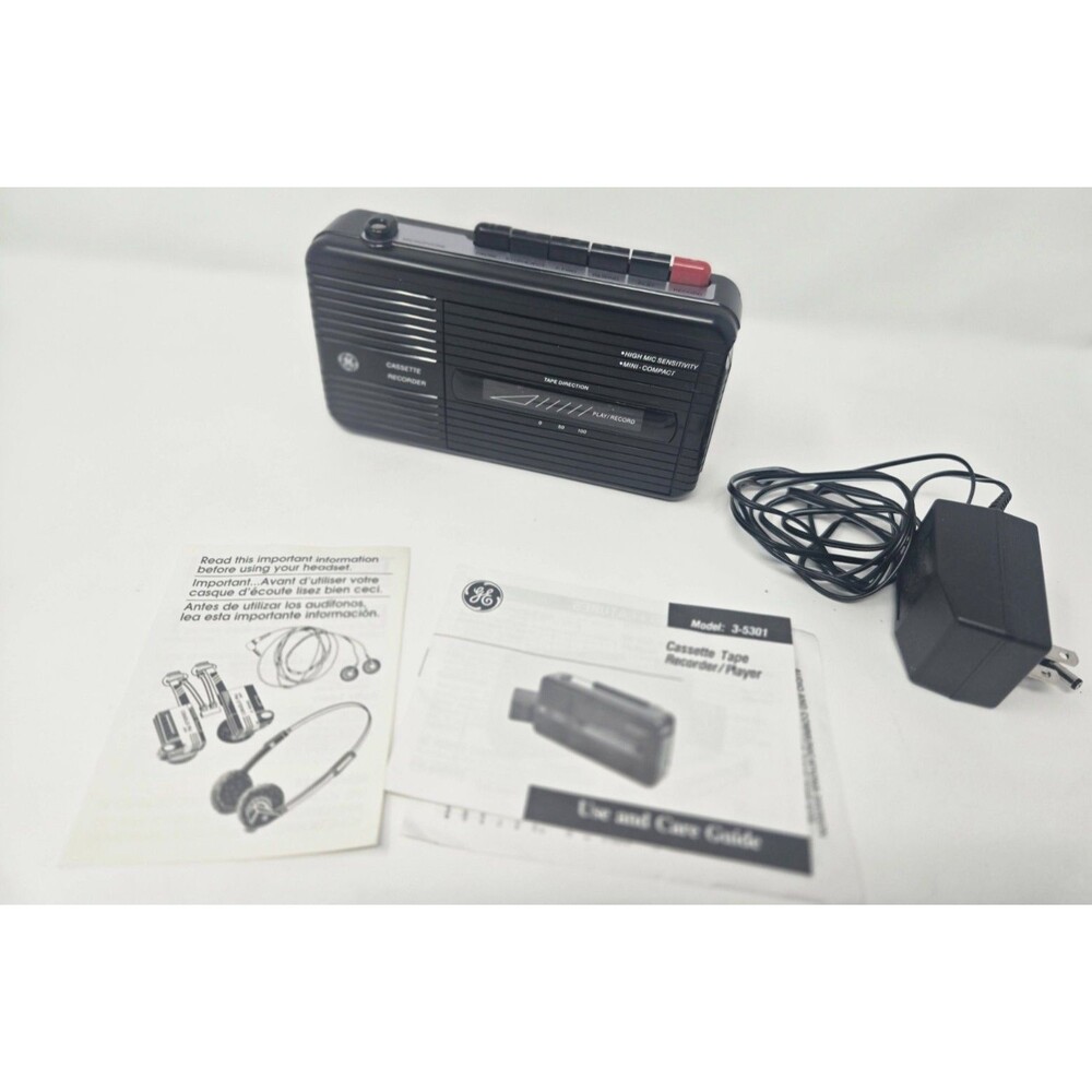 Vintage GE 3-5301B Cassette Recorder Player W/ Adapter Manual Tested 80s Lofi
